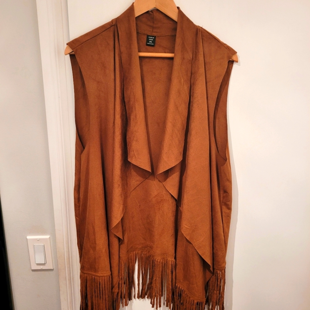Plus Sizd 2X Brown Fringe Women's Jacket Vest